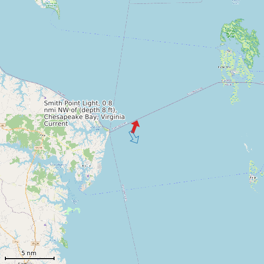 Map of Smith Point Light, 0.8 nmi NW of (depth 8 ft), Chesapeake Bay, Virginia Current Prediction Station