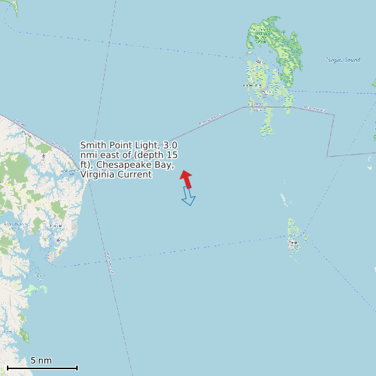 Map of Smith Point Light, 3.0 nmi east of (depth 15 ft), Chesapeake Bay, Virginia Current Prediction Station