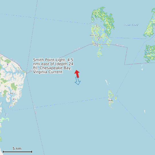 Map of Smith Point Light, 4.5 nmi east of (depth 24 ft), Chesapeake Bay, Virginia Current Prediction Station