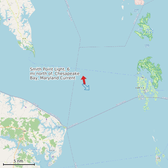 Map of Smith Point Light, 6 mi north of, Chesapeake Bay, Maryland Current Prediction Station