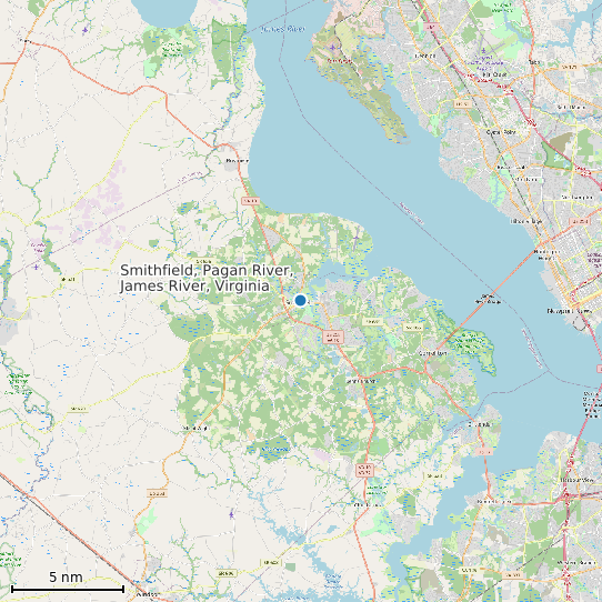 Map of Smithfield, Pagan River, James River, Virginia Tide Prediction Station