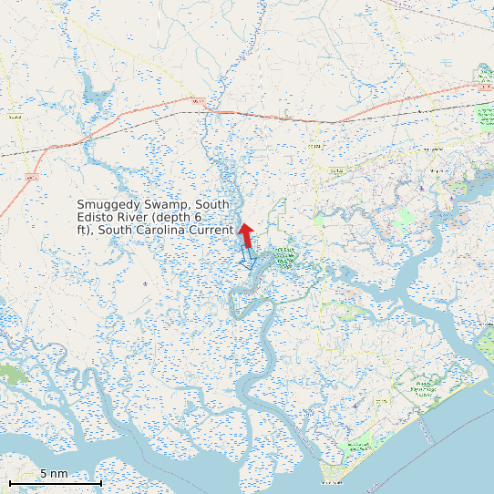 Map of Smuggedy Swamp, South Edisto River (depth 6 ft), South Carolina Current Prediction Station