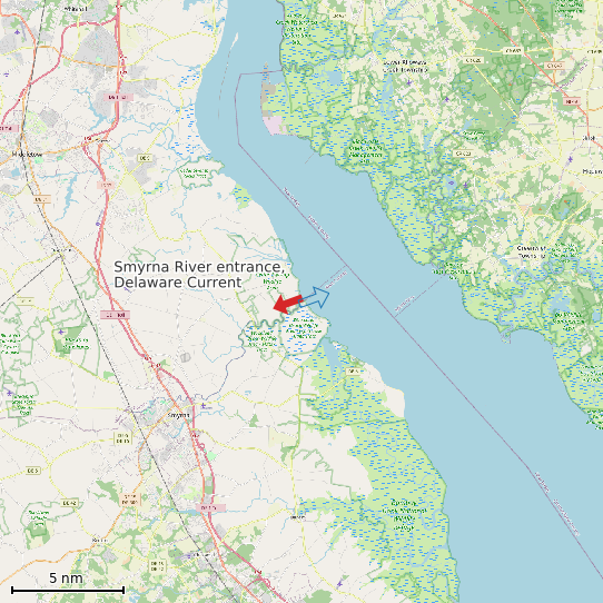 Map of Smyrna River entrance, Delaware Current Prediction Station
