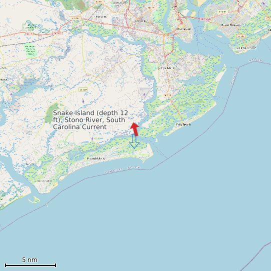 Map of Snake Island (depth 12 ft), Stono River, South Carolina Current Prediction Station