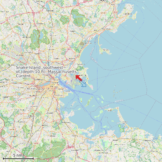 Map of Snake Island, southwest of (depth 10 ft), Massachusetts Current Prediction Station