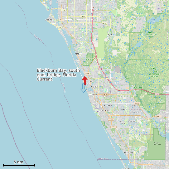 Map of Blackburn Bay, south end, bridge, Florida Current Prediction Station