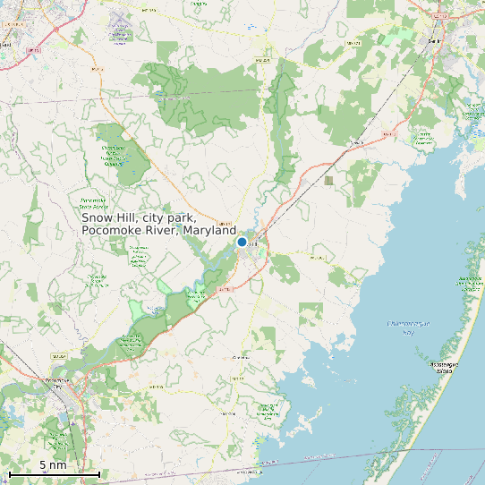 Map of Snow Hill, city park, Pocomoke River, Maryland Tide Prediction Station