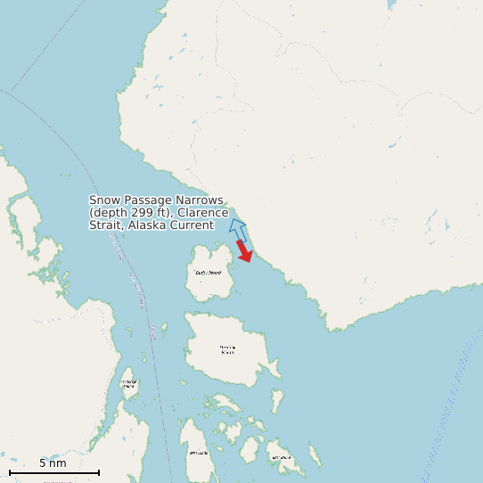 Map of Snow Passage Narrows (depth 299 ft), Clarence Strait, Alaska Current Prediction Station