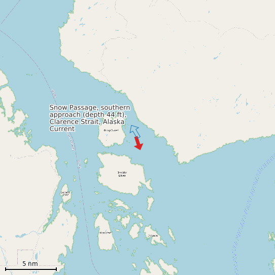 Map of Snow Passage, southern approach (depth 44 ft), Clarence Strait, Alaska Current Prediction Station