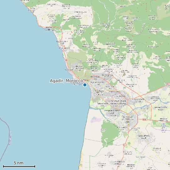 Map of Agadir, Morocco Tide Prediction Station