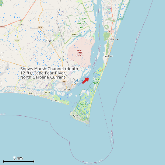 Map of Snows Marsh Channel (depth 12 ft), Cape Fear River, North Carolina Current Prediction Station