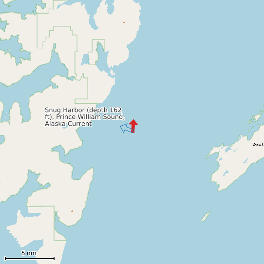 Map of Snug Harbor (depth 162 ft), Prince William Sound, Alaska Current Prediction Station