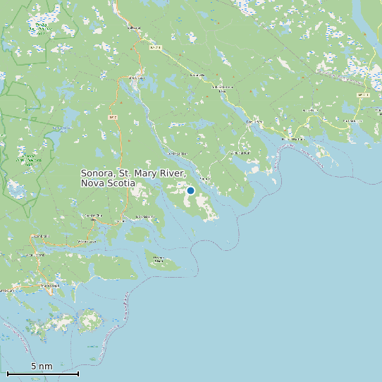 Map of Sonora, St. Mary River, Nova Scotia Tide Prediction Station