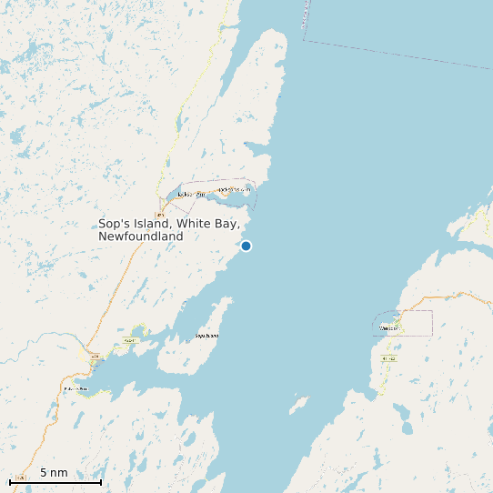 Map of Sop's Island, White Bay, Newfoundland Tide Prediction Station