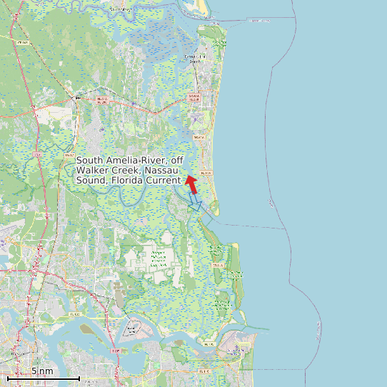 Map of South Amelia River, off Walker Creek, Nassau Sound, Florida Current Prediction Station