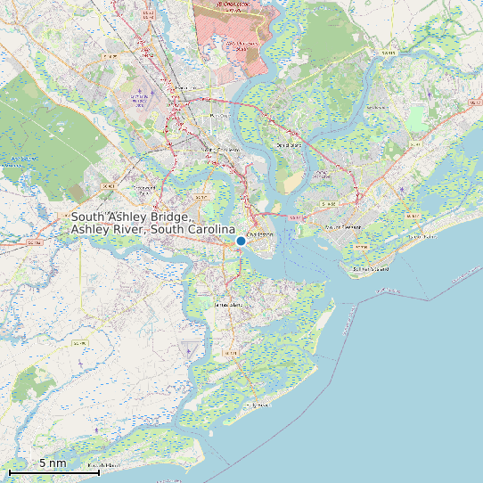 Map of South Ashley Bridge, Ashley River, South Carolina Tide Prediction Station