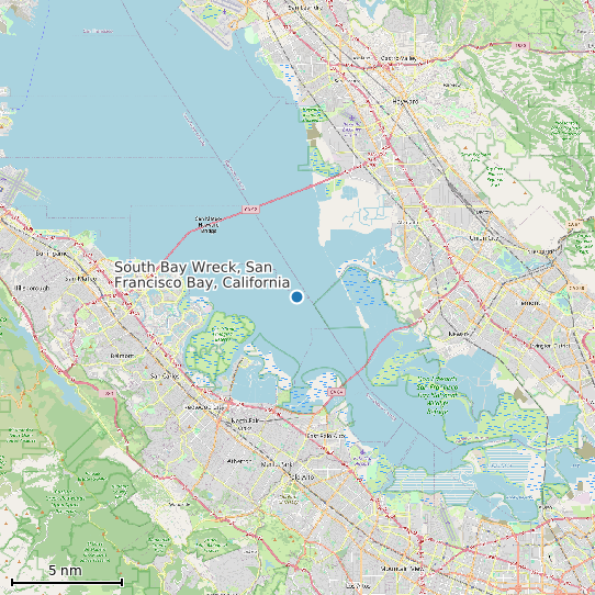 Map of South Bay Wreck, San Francisco Bay, California Tide Prediction Station