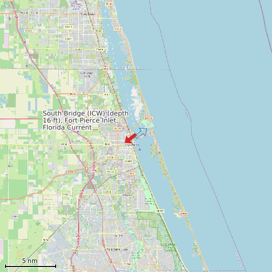 Map of South Bridge (ICW) (depth 16 ft), Fort Pierce Inlet, Florida Current Prediction Station