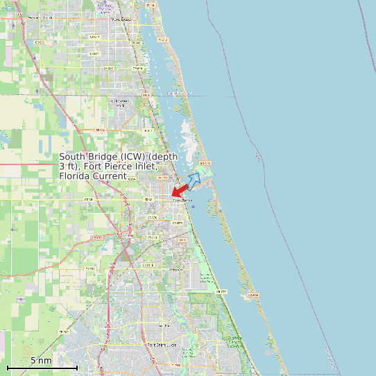 Map of South Bridge (ICW) (depth 3 ft), Fort Pierce Inlet, Florida Current Prediction Station