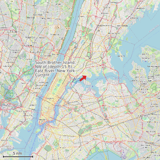Map of South Brother Island, NW of (depth 15 ft), East River, New York Current Prediction Station