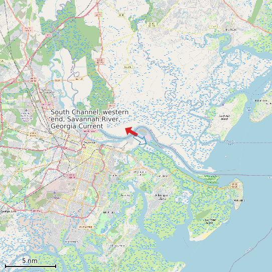 Map of South Channel, western end, Savannah River, Georgia Current Prediction Station
