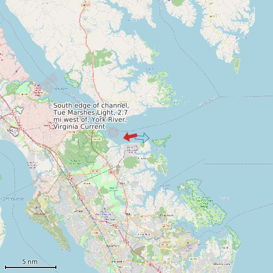 Map of South edge of channel, Tue Marshes Light, 2.7 mi west of, York River, Virginia Current Prediction Station
