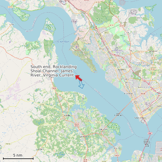 Map of South end, Rocklanding Shoal Channel, James River, Virginia Current Prediction Station
