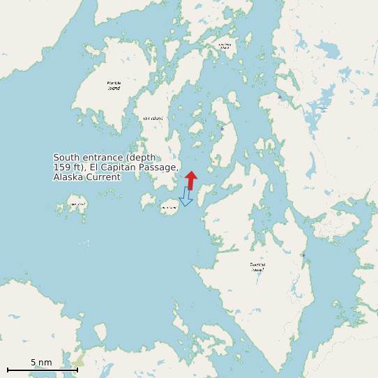 Map of South entrance (depth 159 ft), El Capitan Passage, Alaska Current Prediction Station