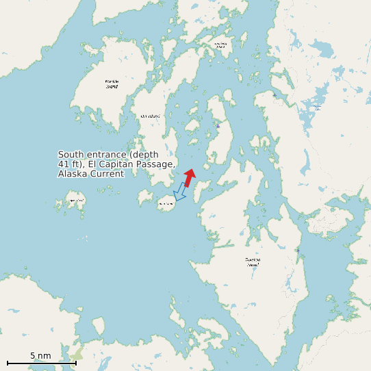 Map of South entrance (depth 41 ft), El Capitan Passage, Alaska Current Prediction Station