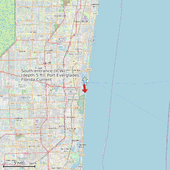Map of South entrance (ICW) (depth 5 ft), Port Everglades, Florida Current Prediction Station