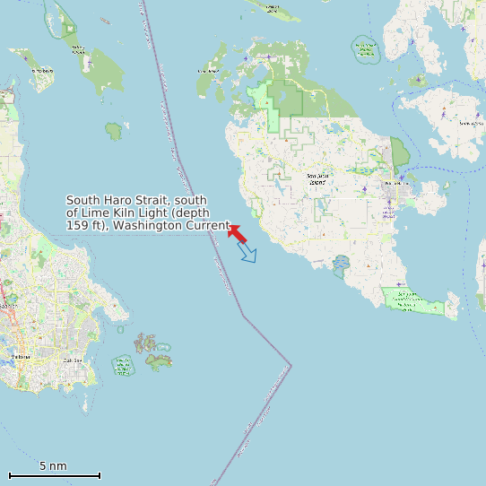 Map of South Haro Strait, south of Lime Kiln Light (depth 159 ft), Washington Current Prediction Station