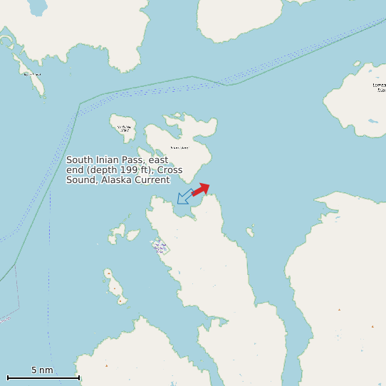 Map of South Inian Pass, east end (depth 199 ft), Cross Sound, Alaska Current Prediction Station