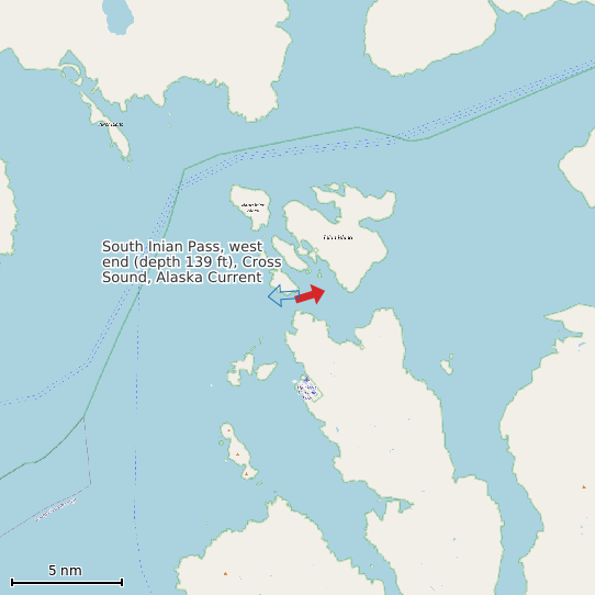 Map of South Inian Pass, west end (depth 139 ft), Cross Sound, Alaska Current Prediction Station