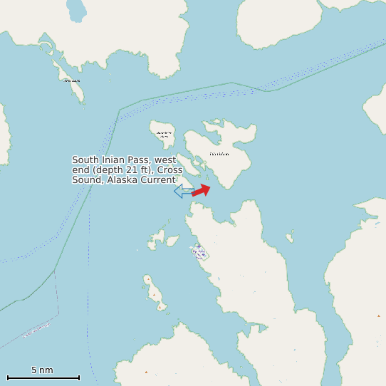 Map of South Inian Pass, west end (depth 21 ft), Cross Sound, Alaska Current Prediction Station