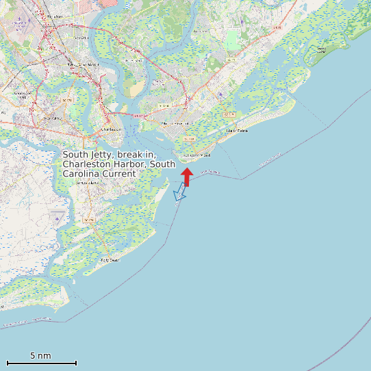 Map of South Jetty, break in, Charleston Harbor, South Carolina Current Prediction Station