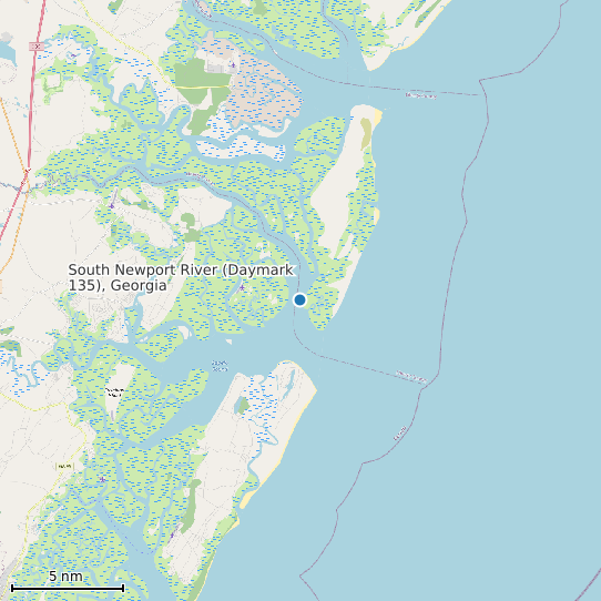 Map of South Newport River (Daymark 135), Georgia Tide Prediction Station