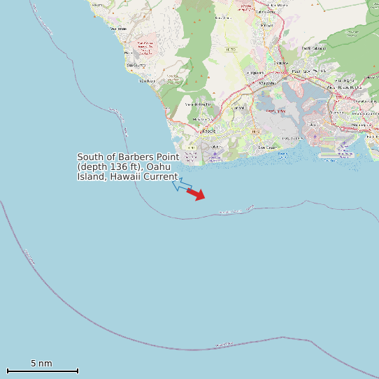 Map of South of Barbers Point (depth 136 ft), Oahu Island, Hawaii Current Prediction Station