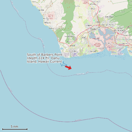 Map of South of Barbers Point (depth 224 ft), Oahu Island, Hawaii Current Prediction Station