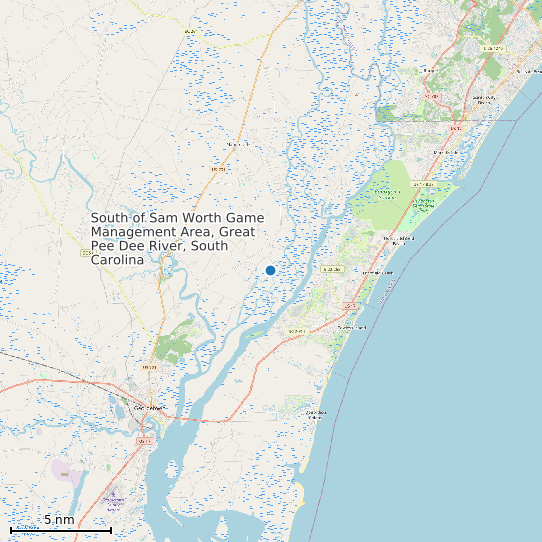 Map of South of Sam Worth Game Management Area, Great Pee Dee River, South Carolina Tide Prediction Station