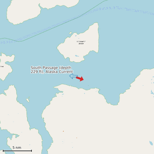 Map of South Passage (depth 229 ft), Alaska Current Prediction Station