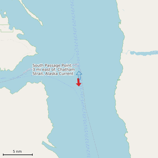 Map of South Passage Point, 3 mi east of, Chatham Strait, Alaska Current Prediction Station