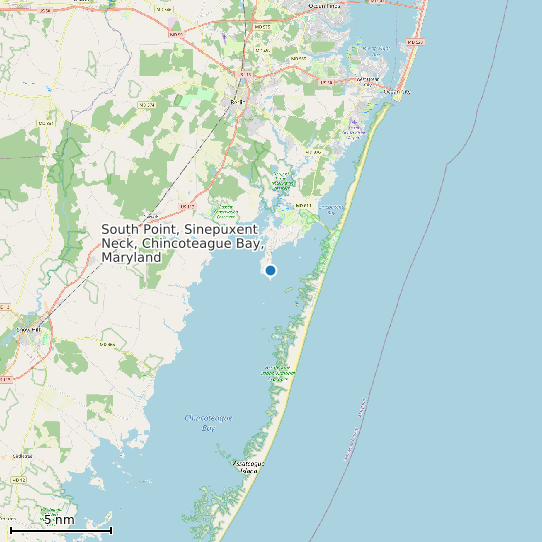 Map of South Point, Sinepuxent Neck, Chincoteague Bay, Maryland Tide Prediction Station
