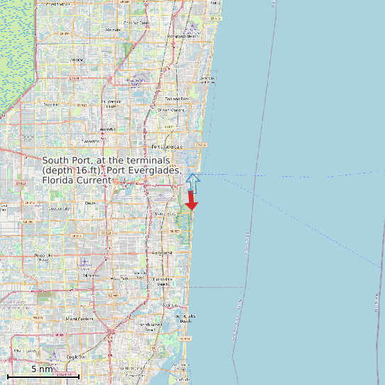 Map of South Port, at the terminals (depth 16 ft), Port Everglades, Florida Current Prediction Station
