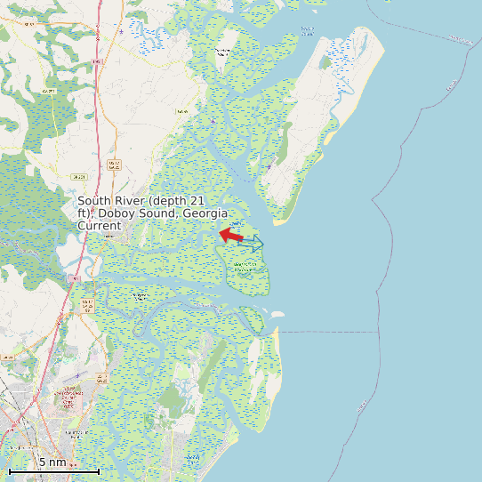 Map of South River (depth 21 ft), Doboy Sound, Georgia Current Prediction Station