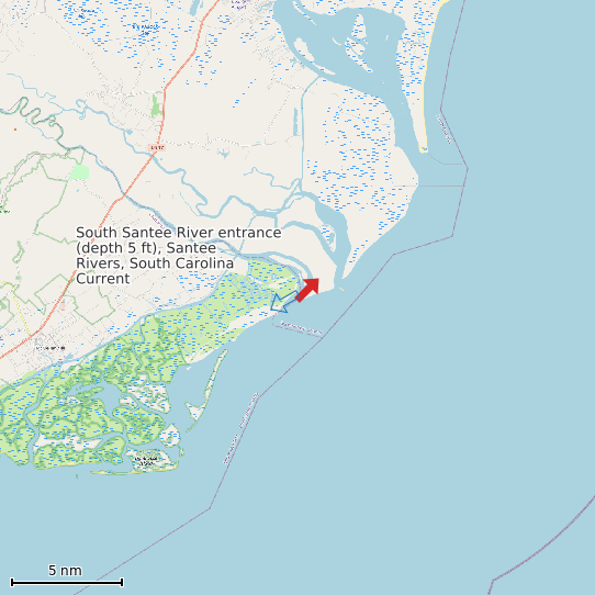 Map of South Santee River entrance (depth 5 ft), Santee Rivers, South Carolina Current Prediction Station
