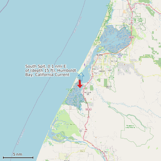 Map of South Spit, 0.1 nmi E of (depth 15 ft), Humboldt Bay, California Current Prediction Station