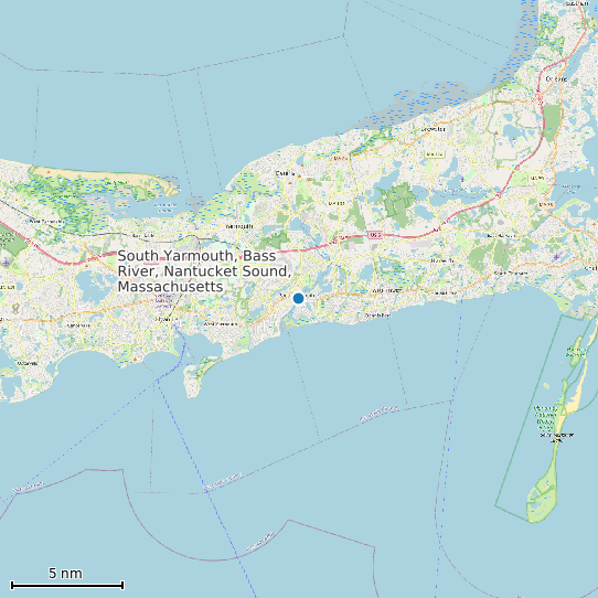 Map of South Yarmouth, Bass River, Nantucket Sound, Massachusetts Tide Prediction Station