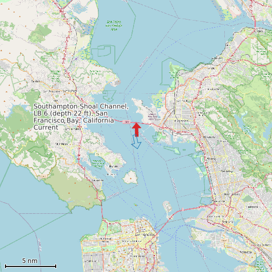 Map of Southampton Shoal Channel, LB 6 (depth 22 ft), San Francisco Bay, California Current Prediction Station
