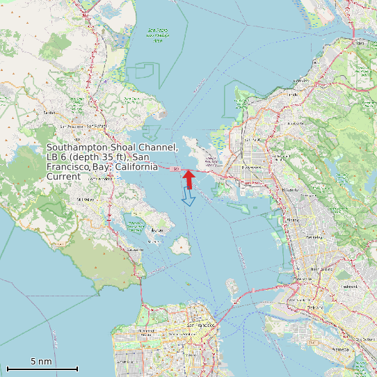 Map of Southampton Shoal Channel, LB 6 (depth 35 ft), San Francisco Bay, California Current Prediction Station