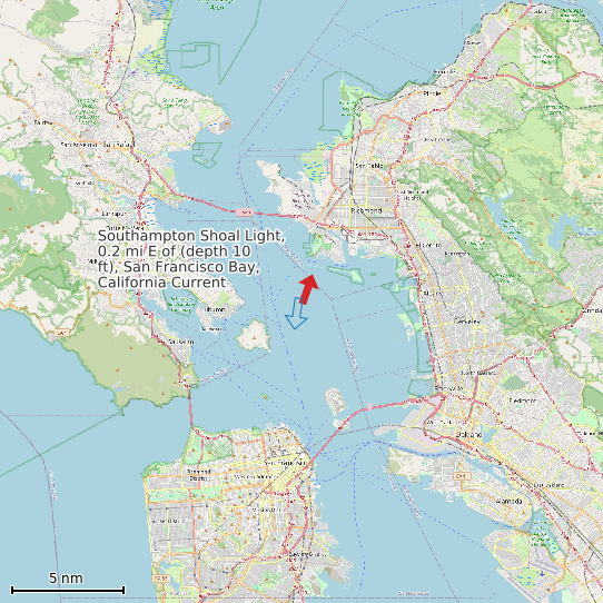 Map of Southampton Shoal Light, 0.2 mi E of (depth 10 ft), San Francisco Bay, California Current Prediction Station